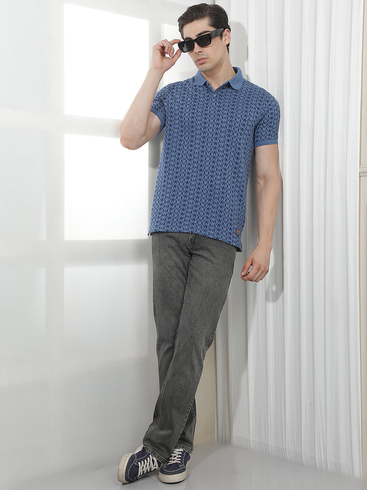 BLUE PRINTED POLO T-SHIRT