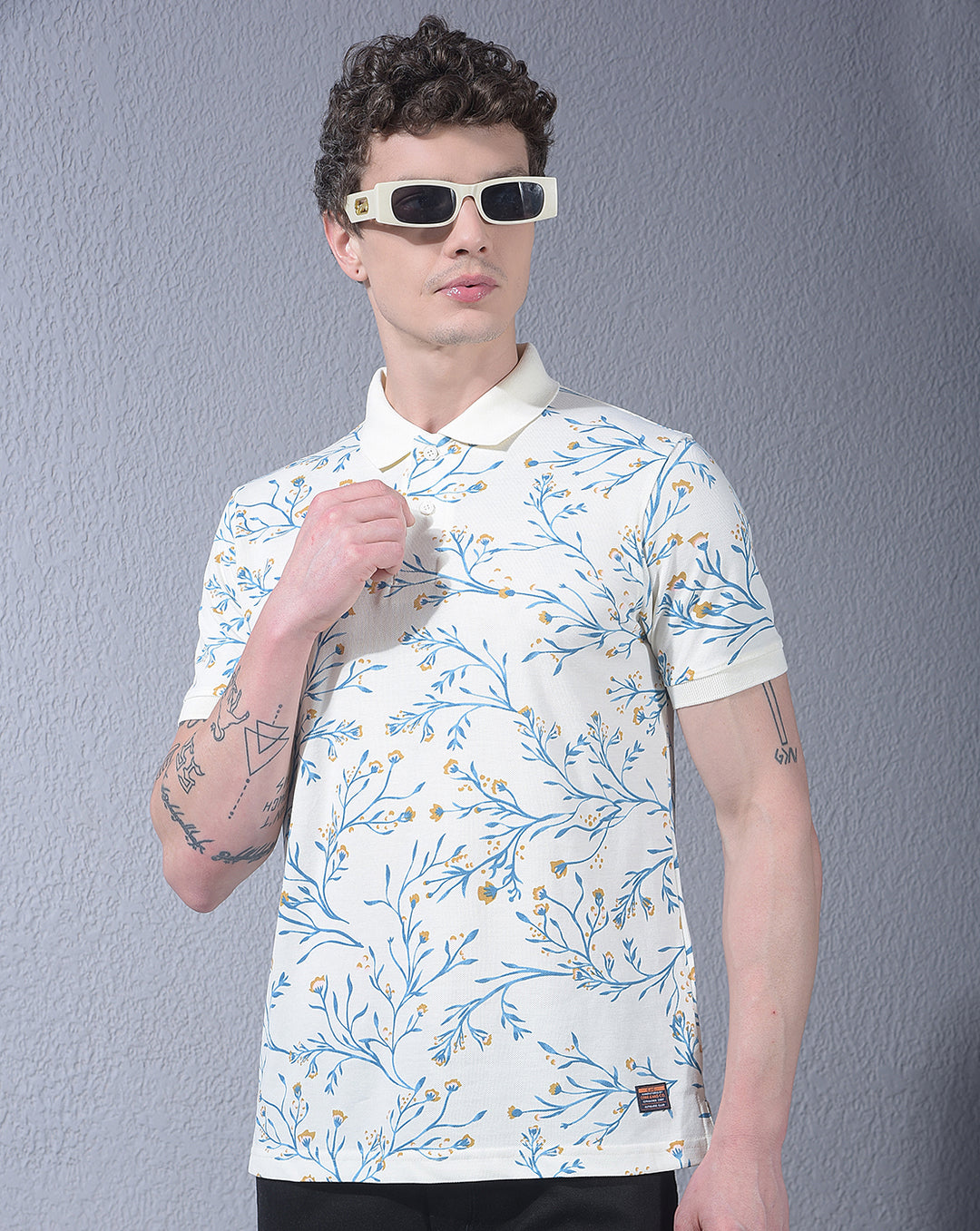 cobb cream printed polo neck t-shirt