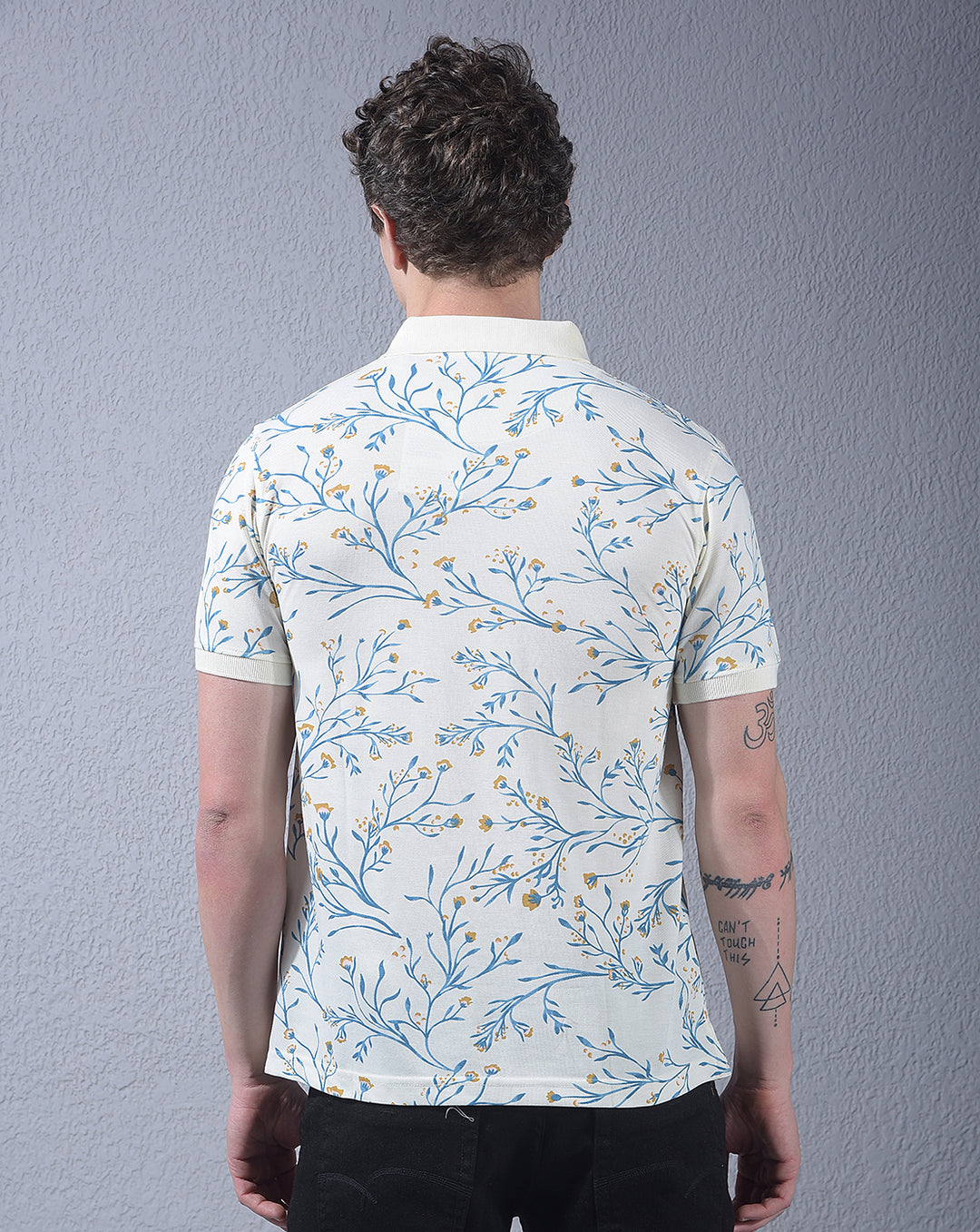 cobb cream printed polo neck t-shirt