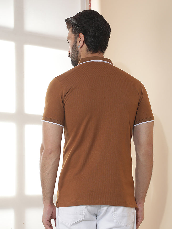 cobb tan solid polo neck t-shirt