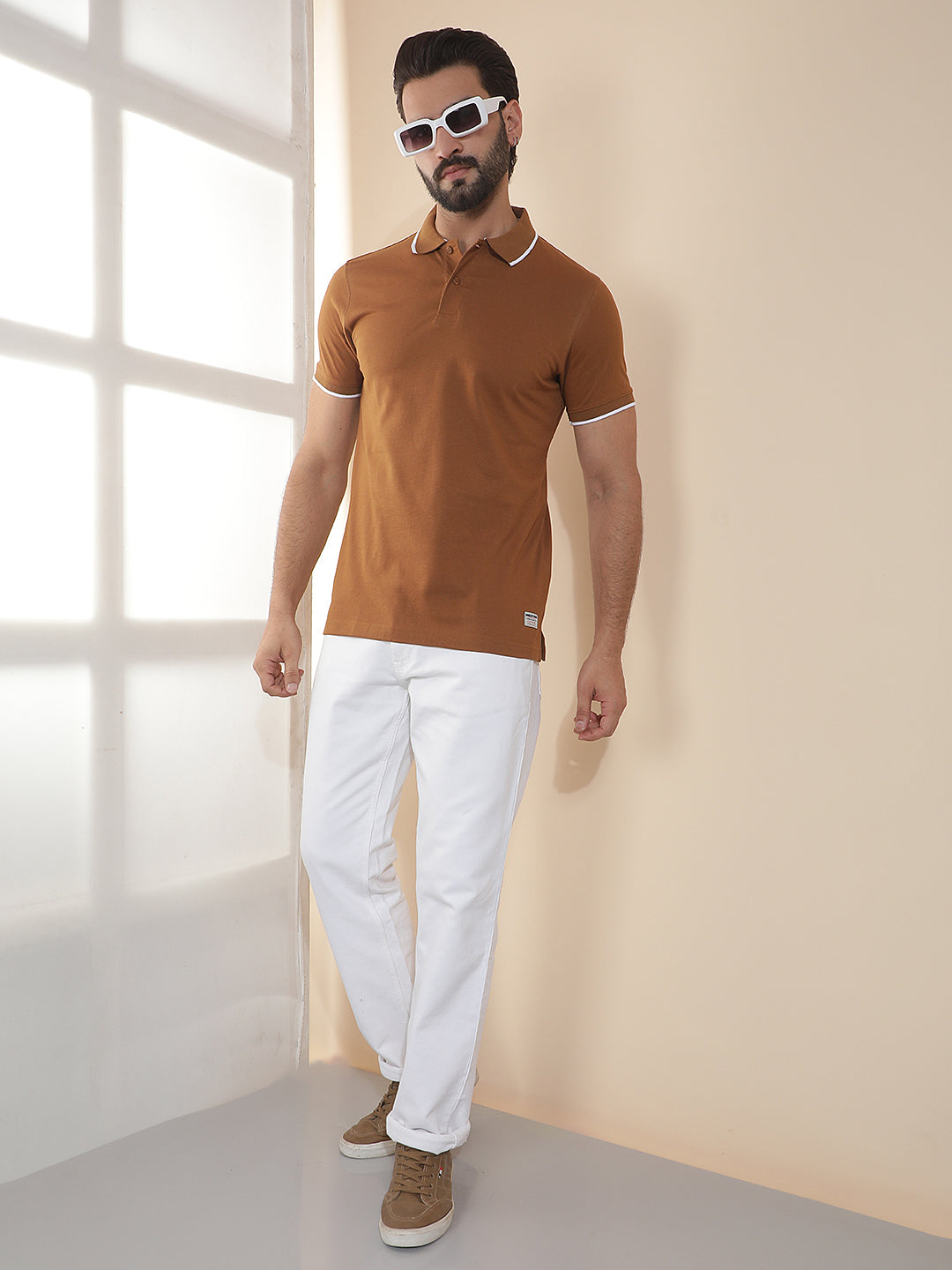COBB TAN SOLID POLO NECK T-SHIRT