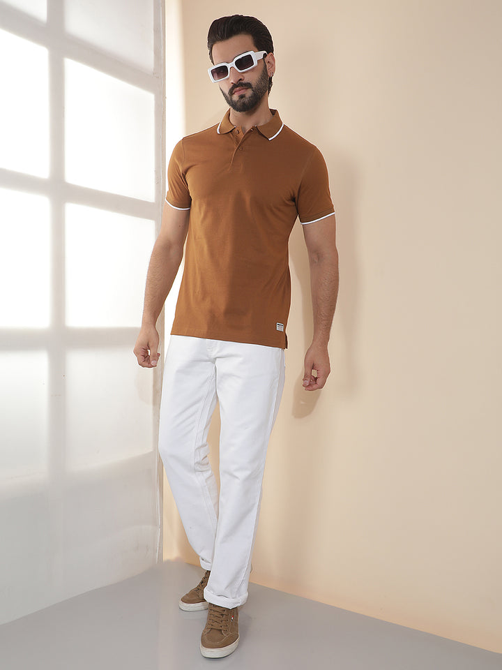 COBB TAN SOLID POLO NECK T-SHIRT