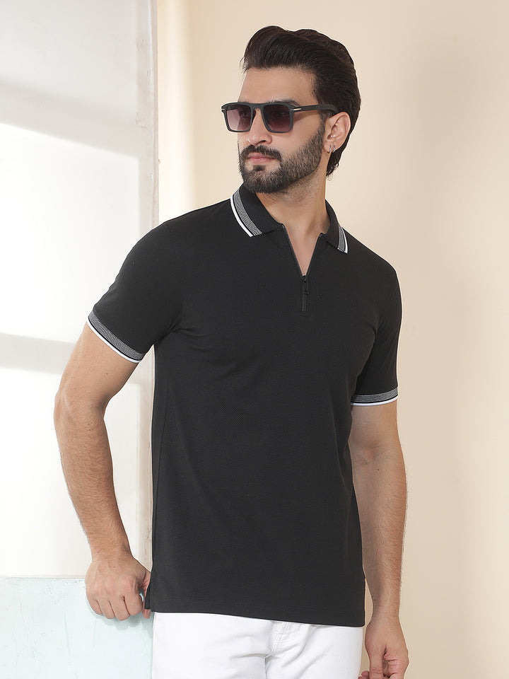 cobb black solid polo neck t-shirt