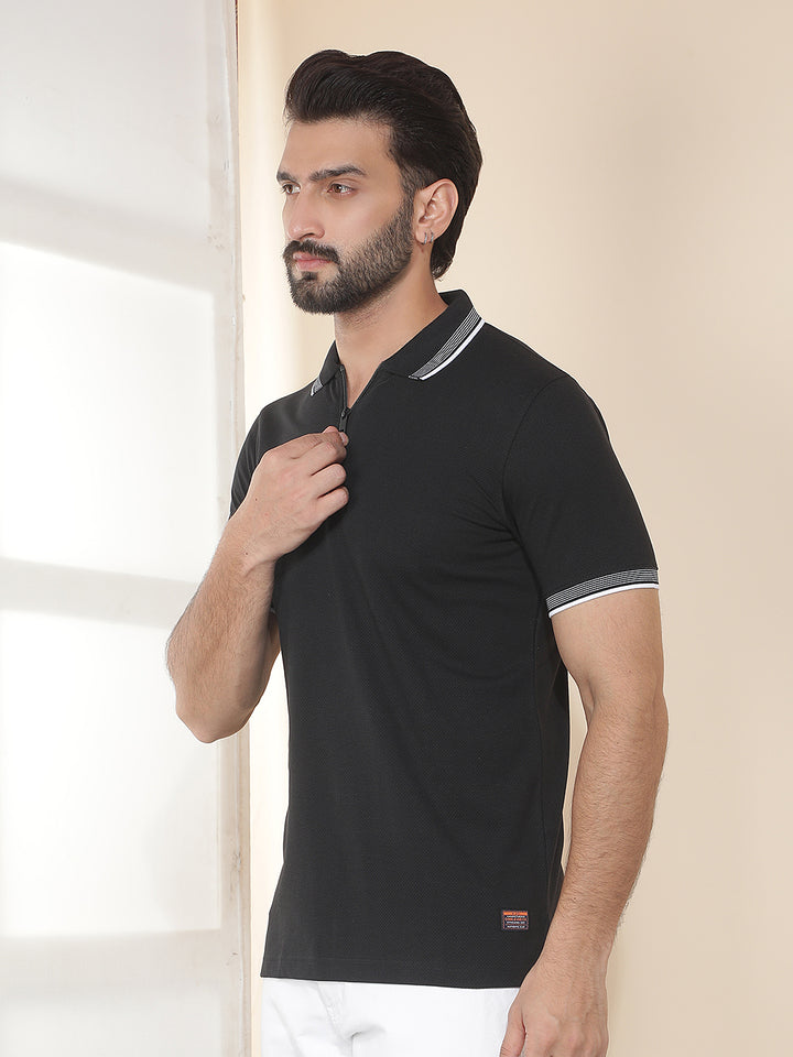 cobb black solid polo neck t-shirt
