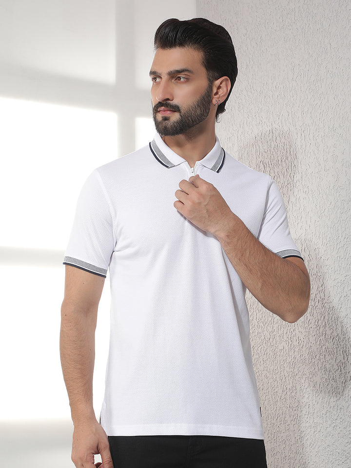 cobb white solid polo neck t-shirt