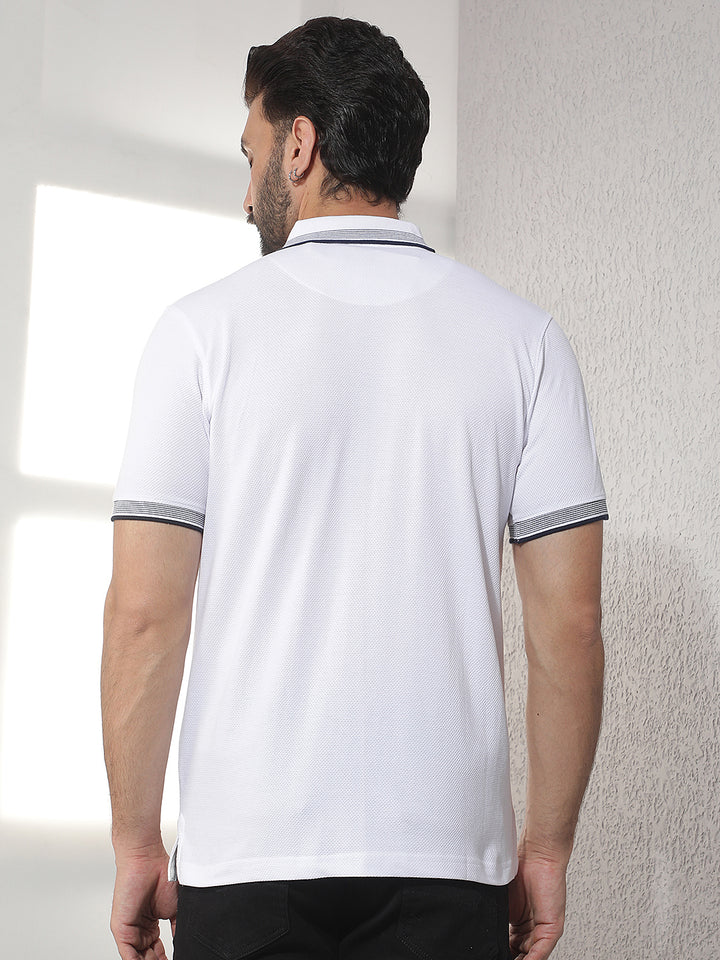 cobb white solid polo neck t-shirt