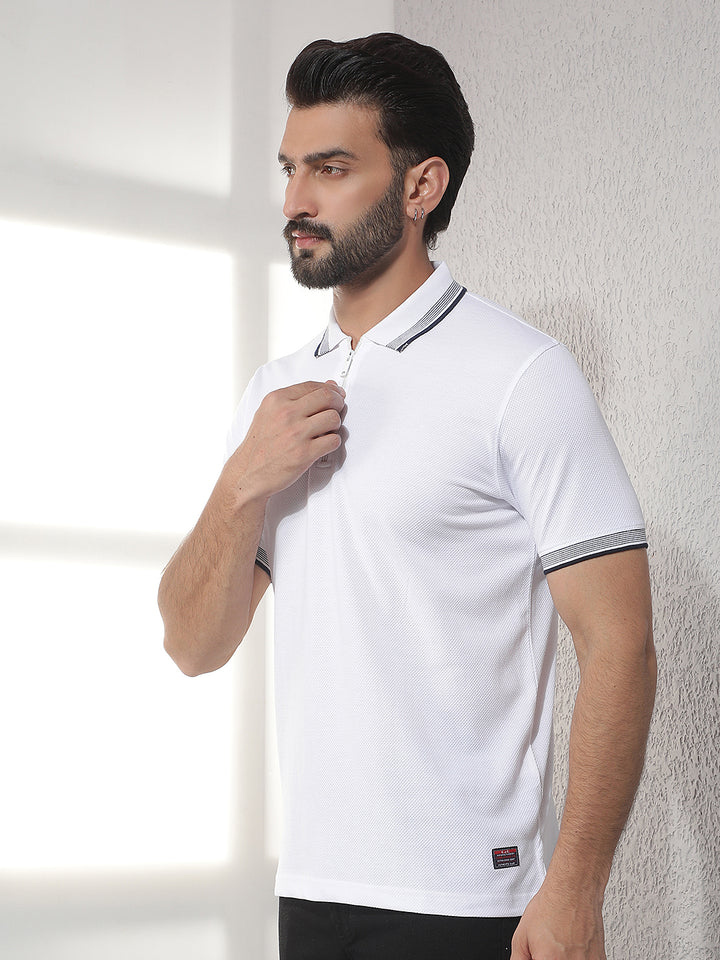 cobb white solid polo neck t-shirt
