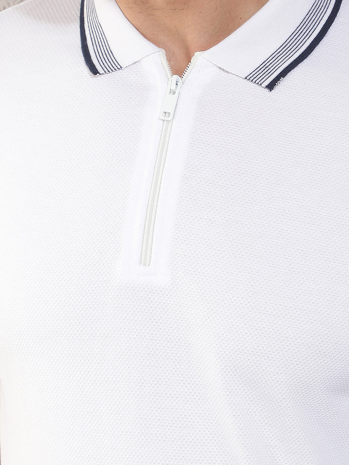 COBB WHITE SOLID POLO NECK T-SHIRT