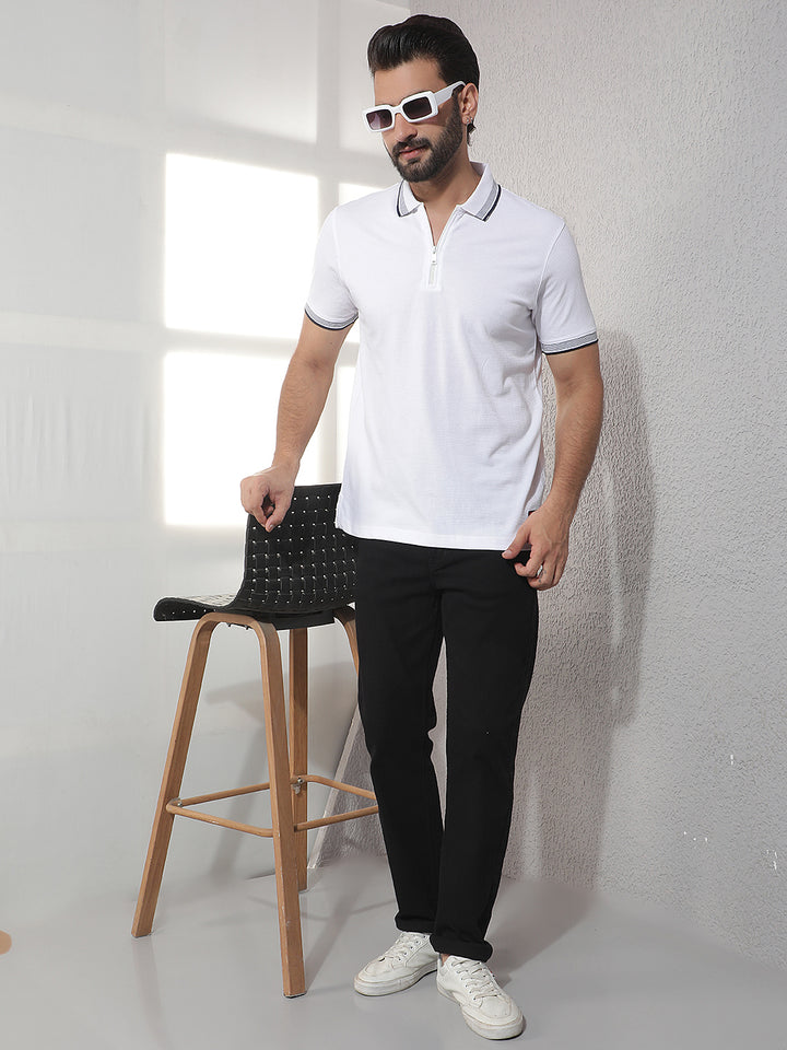 COBB WHITE SOLID POLO NECK T-SHIRT