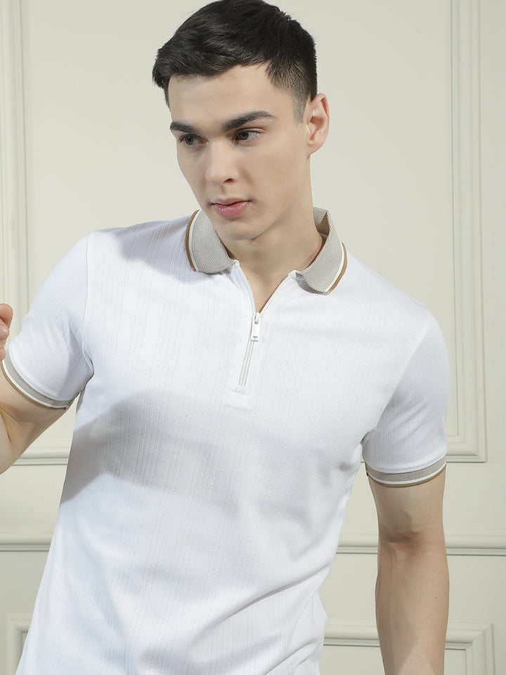 cobb white solid polo neck t-shirt