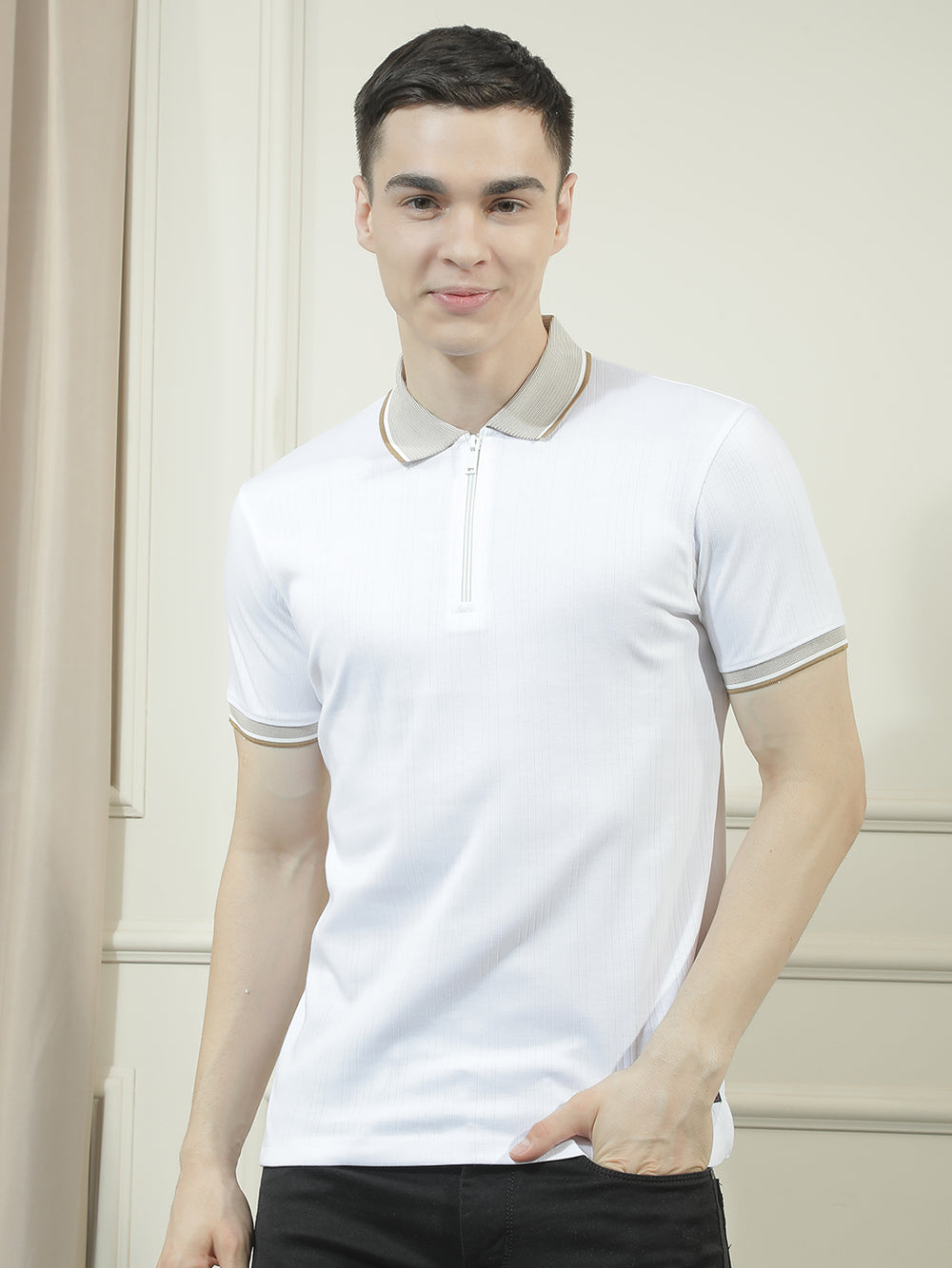 cobb white solid polo neck t-shirt