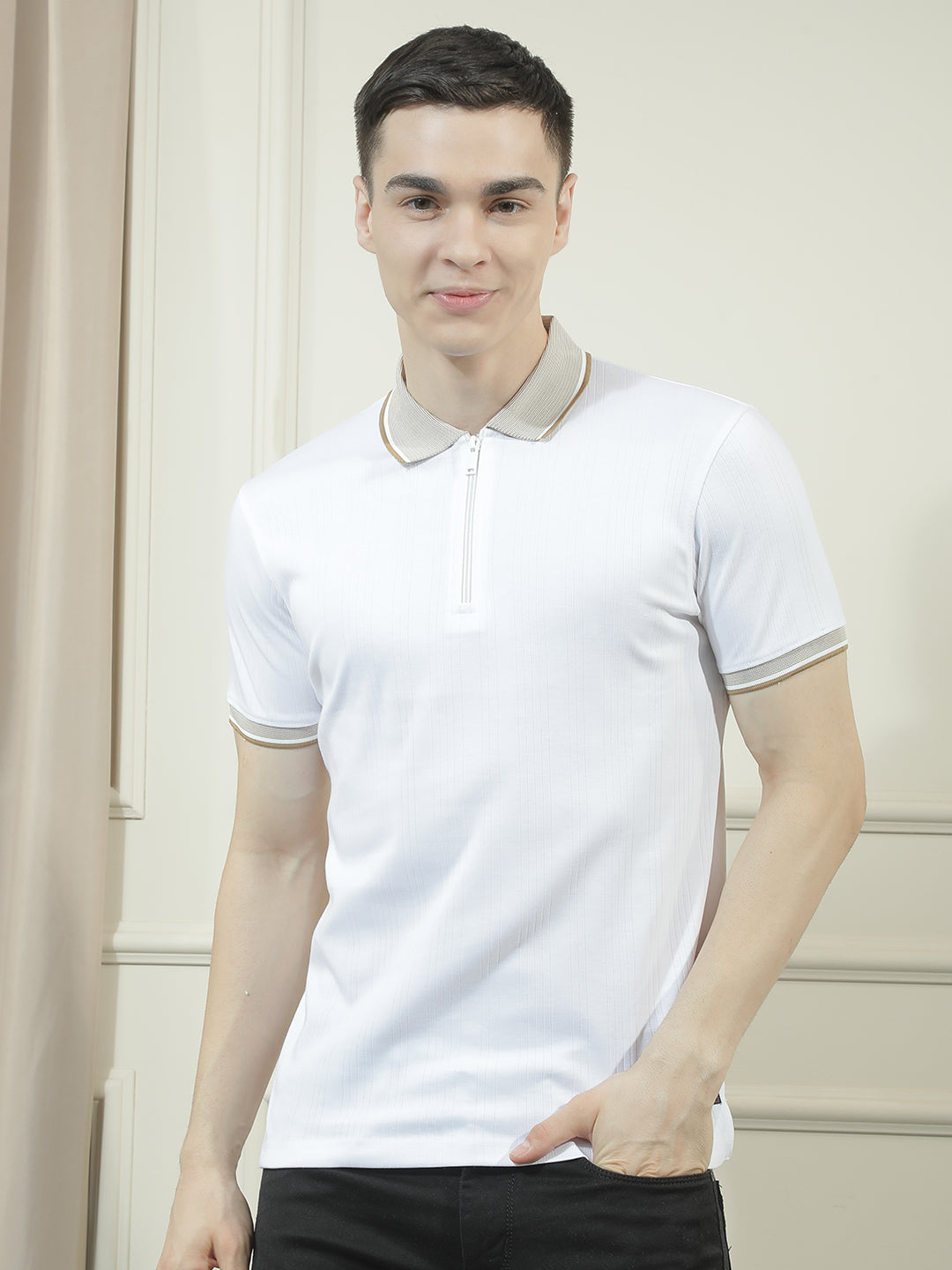 cobb white solid polo neck t-shirt