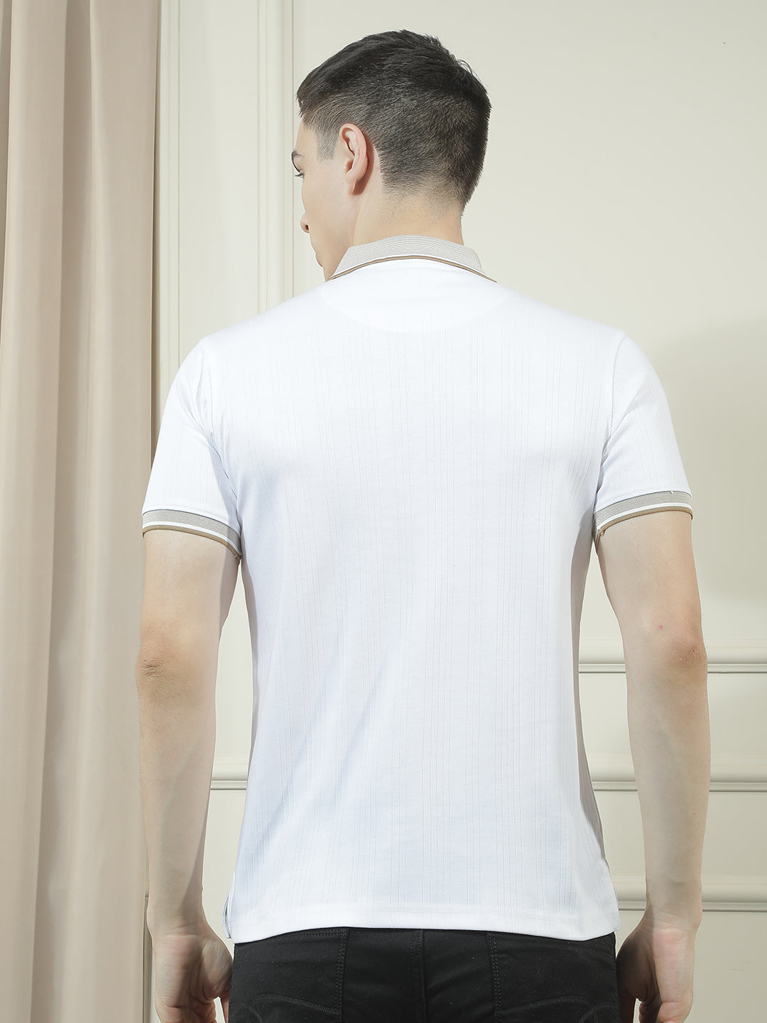 cobb white solid polo neck t-shirt