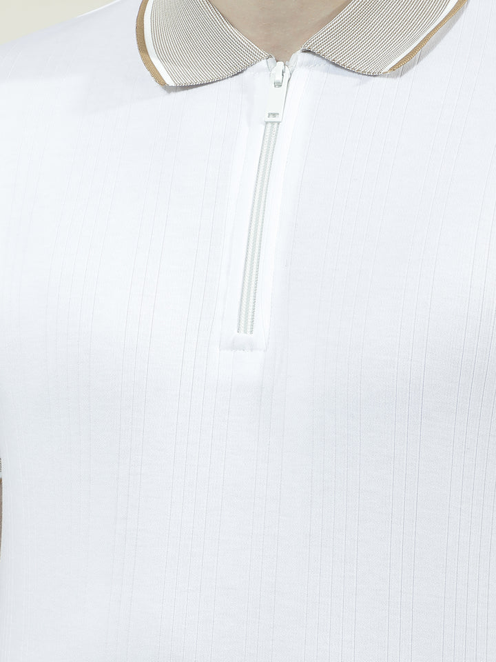 COBB WHITE SOLID POLO NECK T-SHIRT