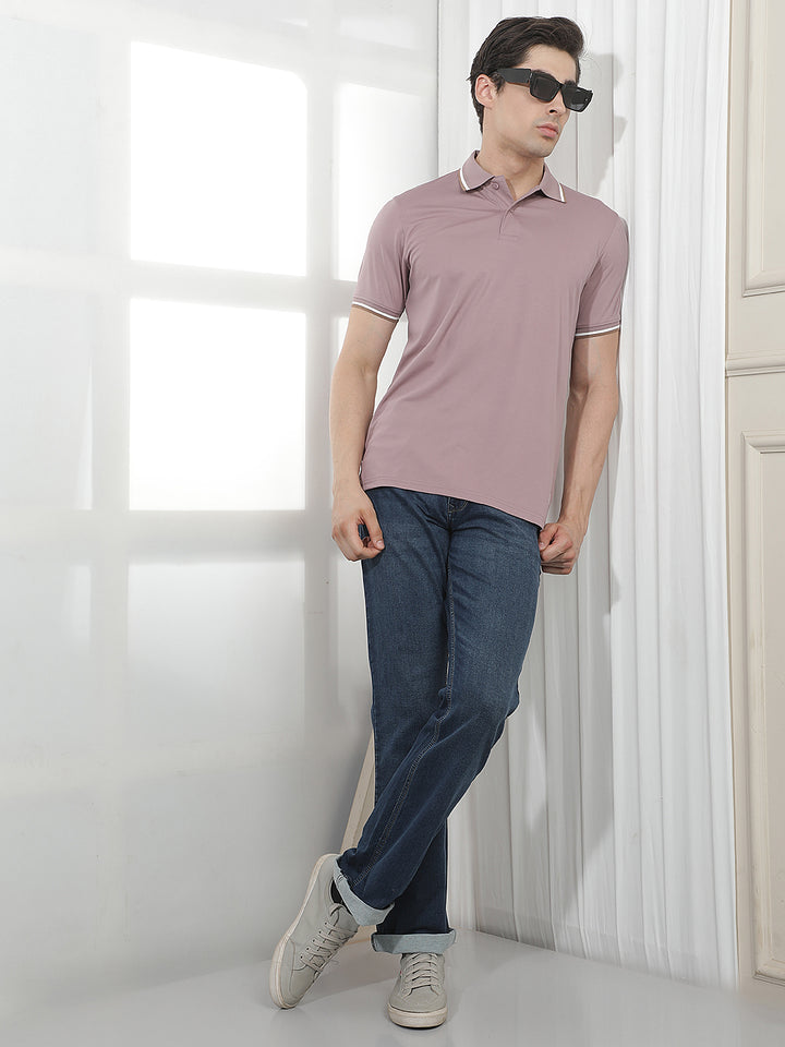 MAUVE SOLID POLO T-SHIRT