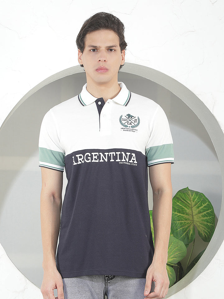 navy color-block polo t-shirt