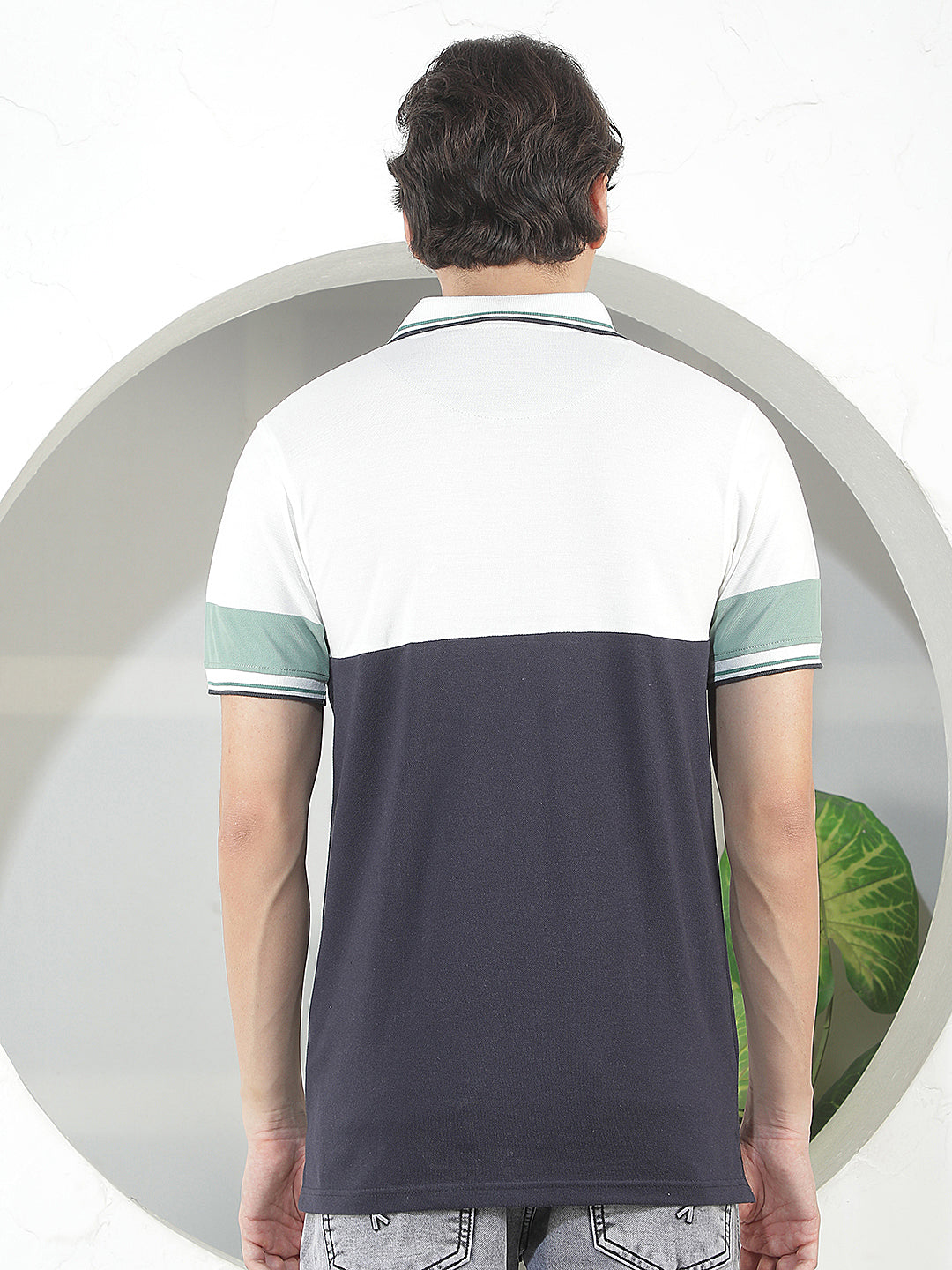 navy color-block polo t-shirt