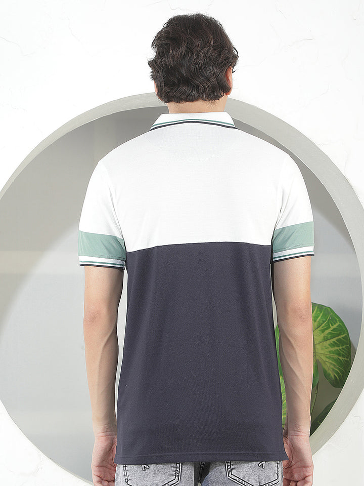 navy color-block polo t-shirt