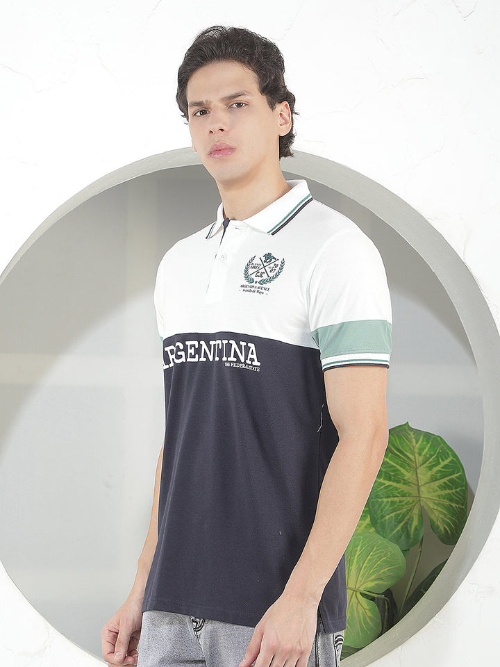 NAVY COLOR-BLOCK POLO T-SHIRT