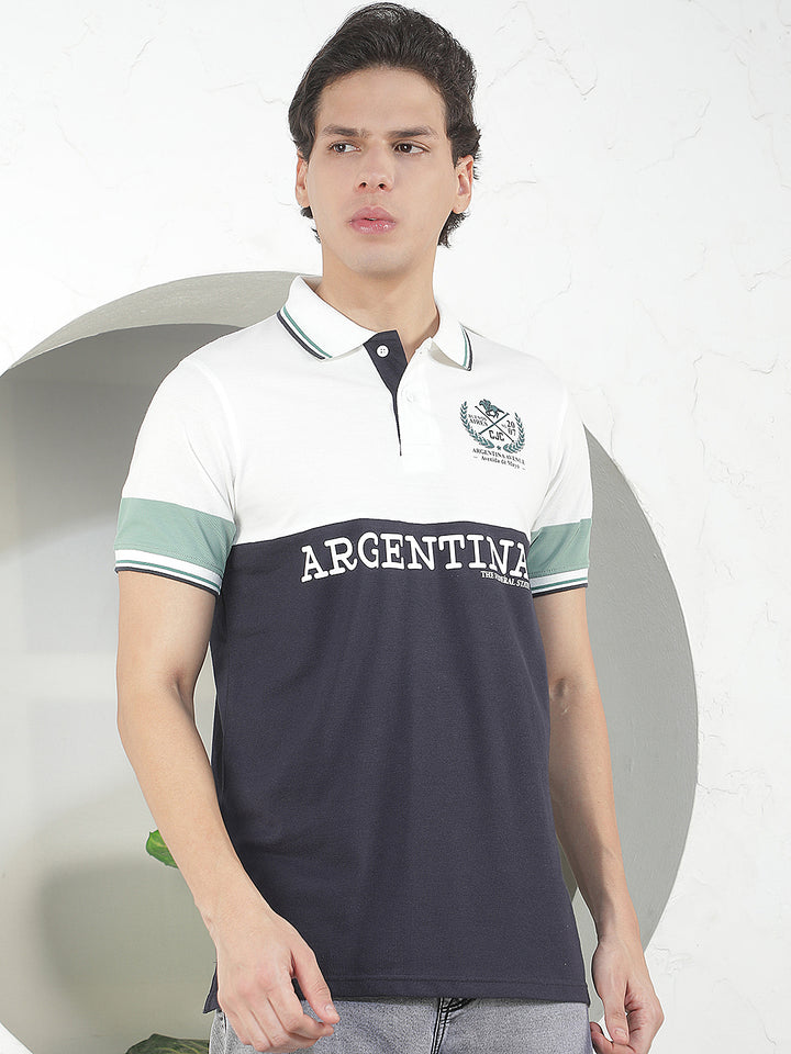 NAVY COLOR-BLOCK POLO T-SHIRT