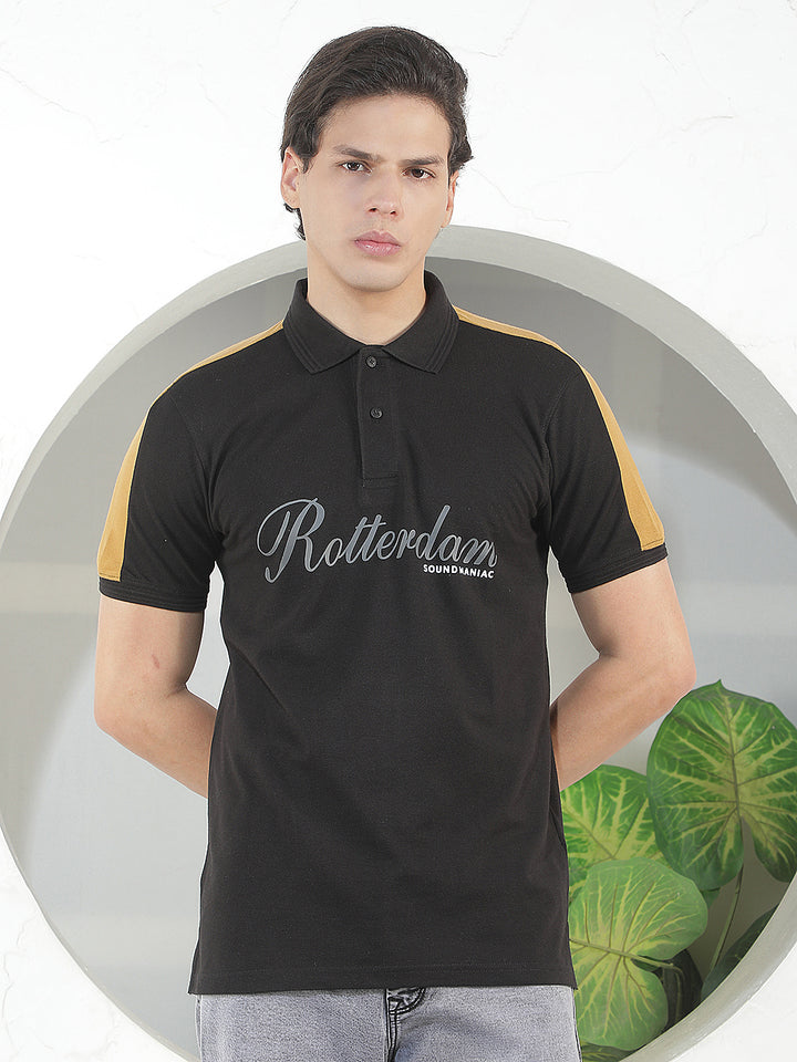 black printed polo t-shirt