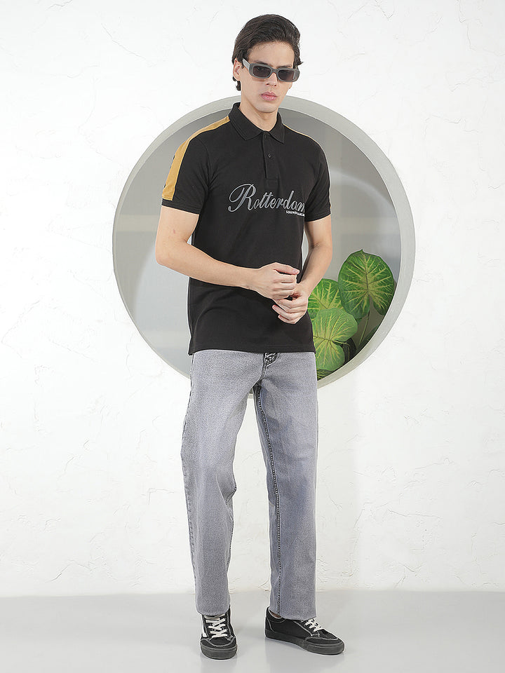 black printed polo t-shirt