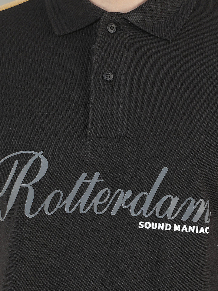 black printed polo t-shirt
