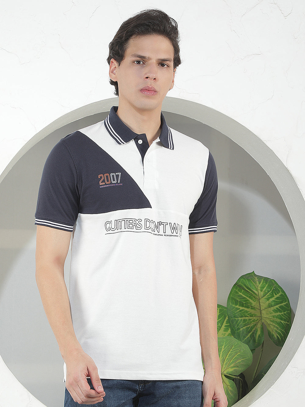 white color-block polo t-shirt
