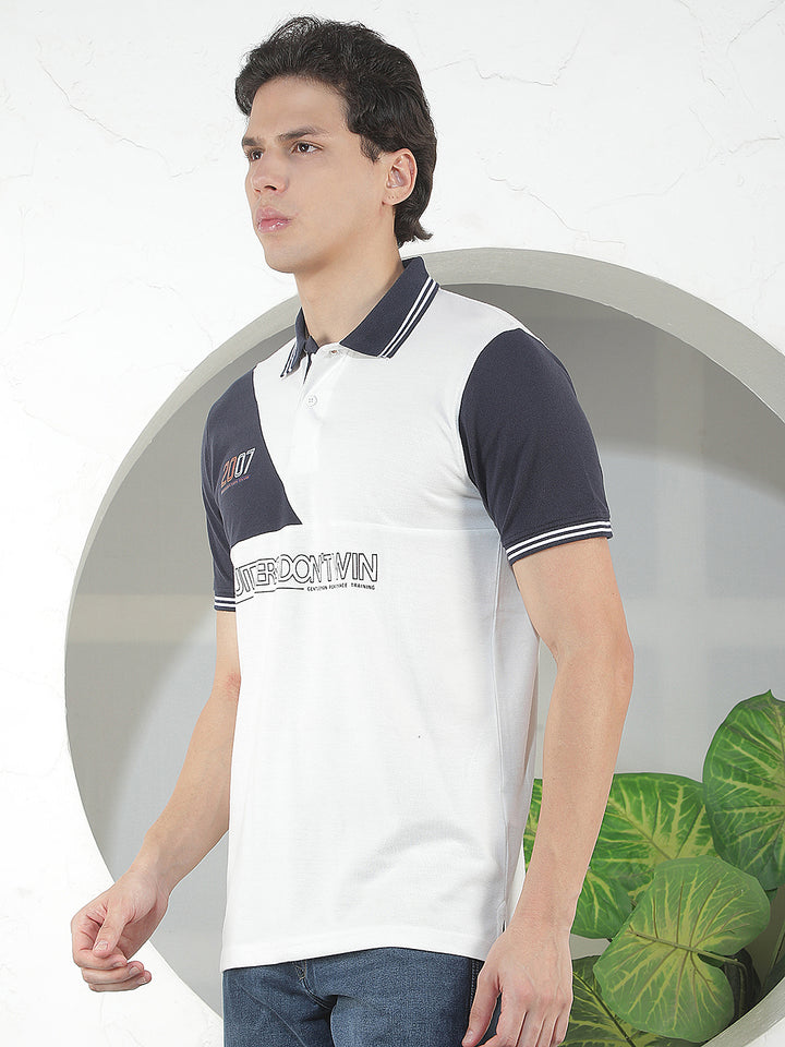 WHITE COLOR-BLOCK POLO T-SHIRT
