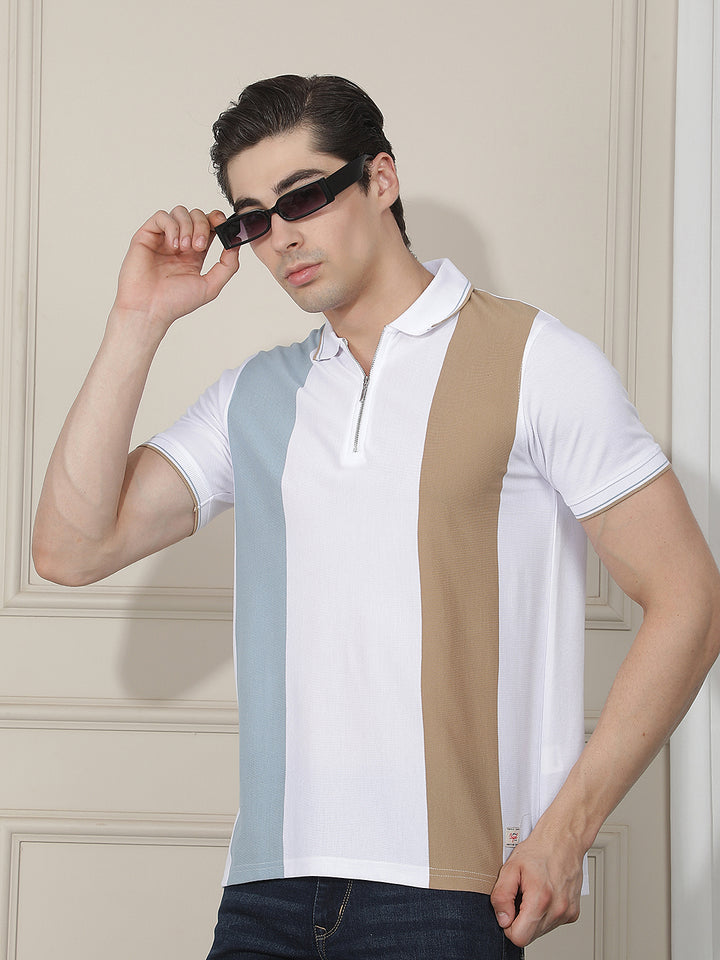 white color-block polo t-shirt