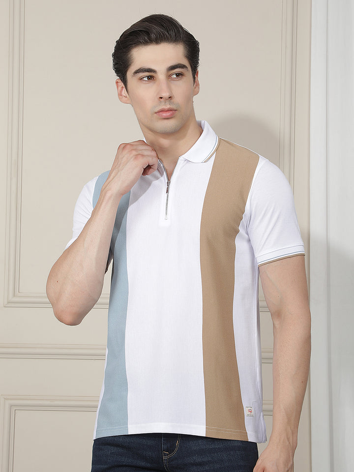 white color-block polo t-shirt