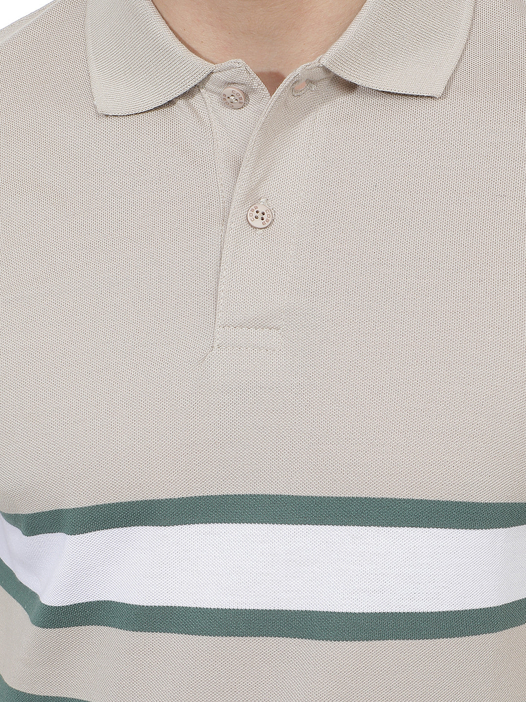beige color-block polo t-shirt