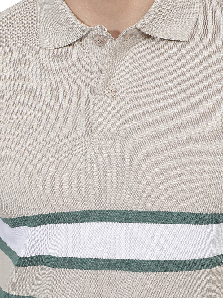 beige color-block polo t-shirt