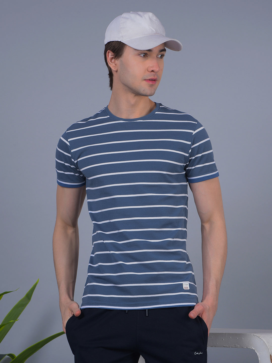 cobb blue striped round neck t-shirt