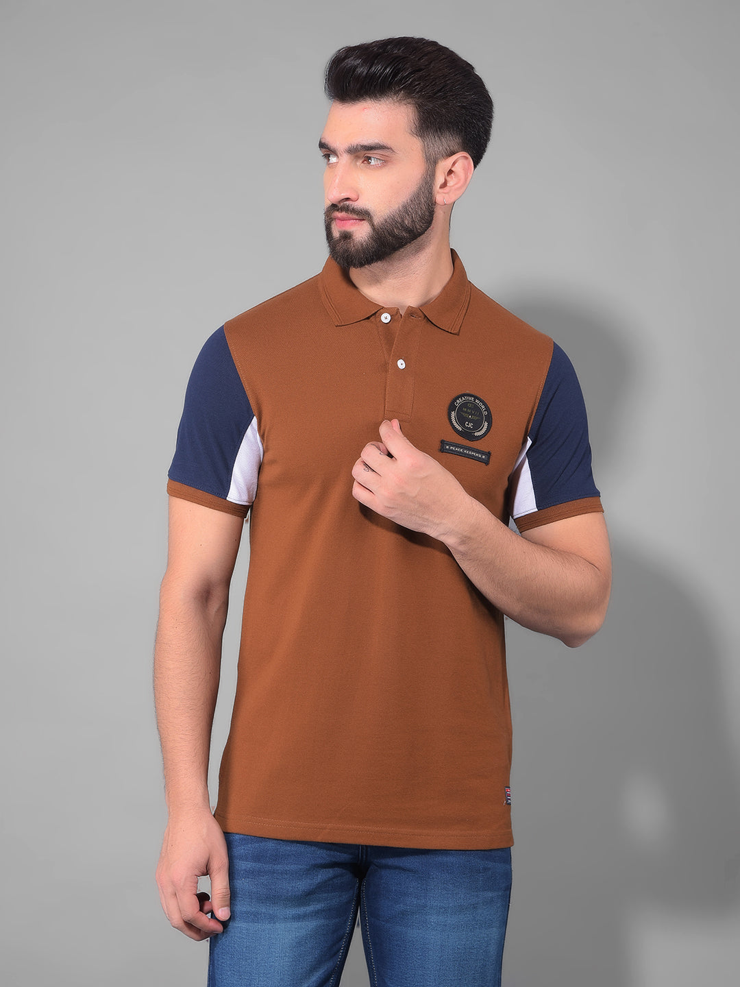 cobb solid brown polo neck t-shirt