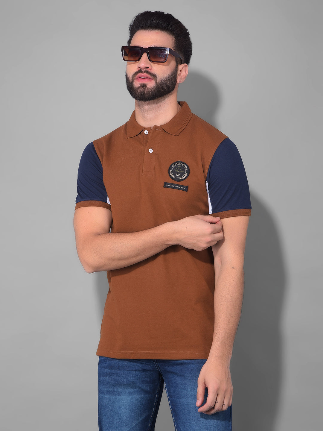 COBB SOLID BROWN POLO NECK T-SHIRT