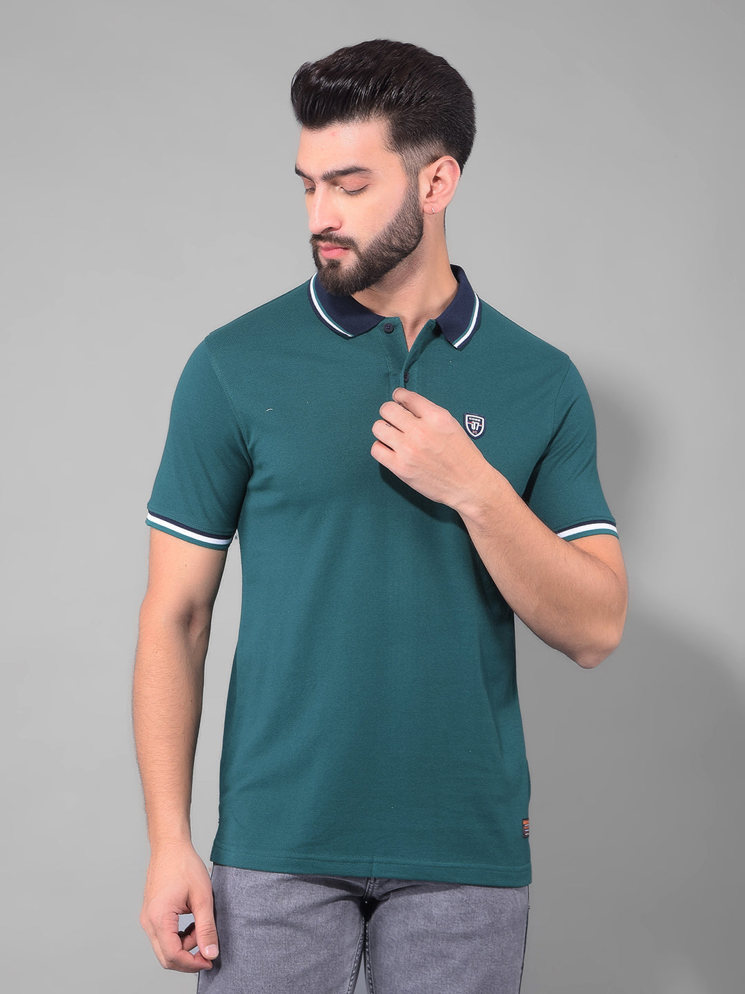 cobb solid bottle green polo neck t-shirt