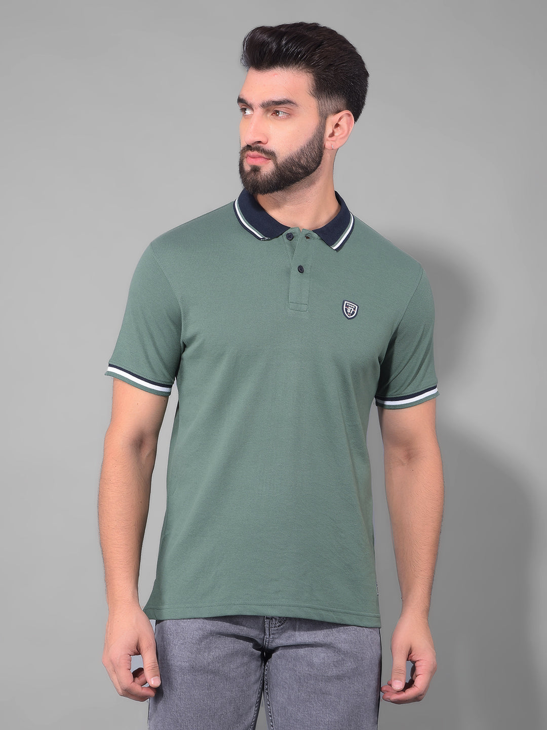cobb solid green polo neck t-shirt