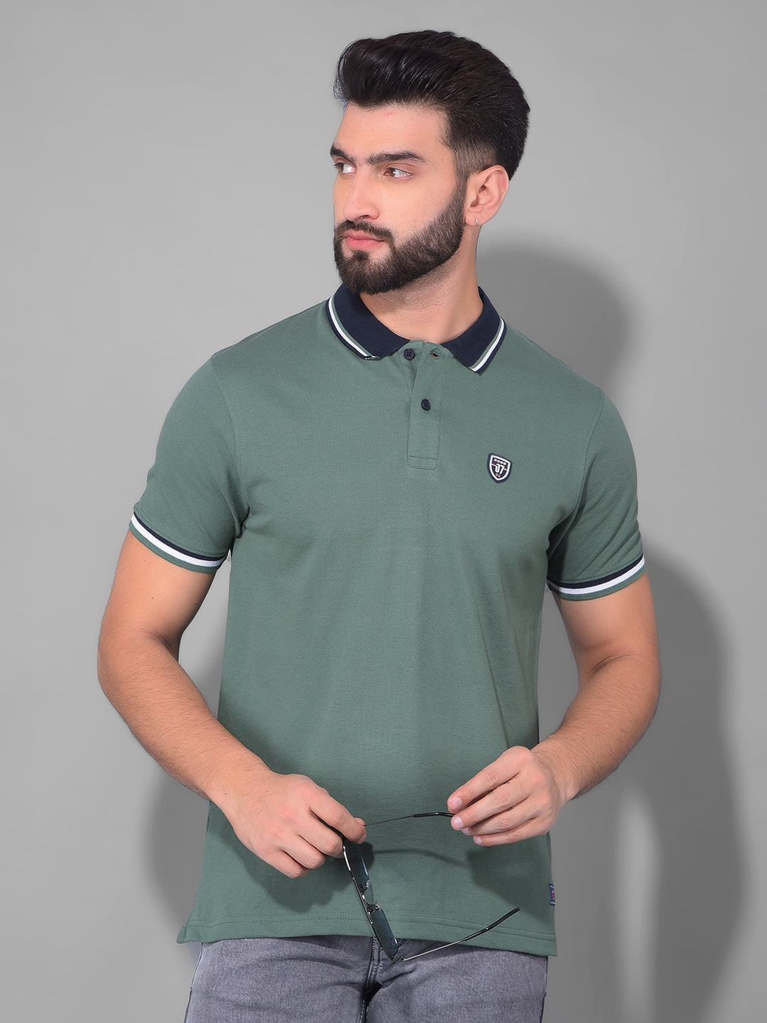 COBB SOLID GREEN POLO NECK T-SHIRT