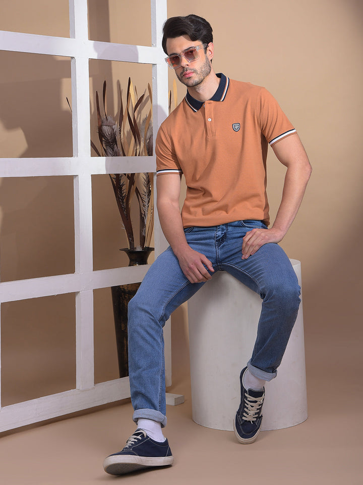 COBB SOLID LIGHT BROWN POLO NECK T-SHIRT