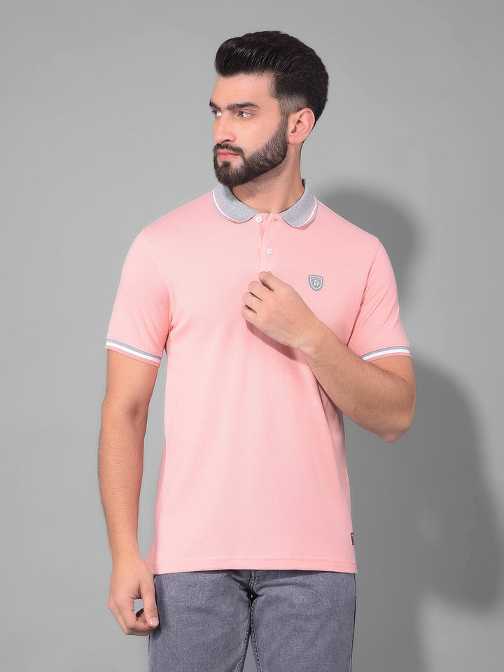 cobb solid peach polo neck t-shirt