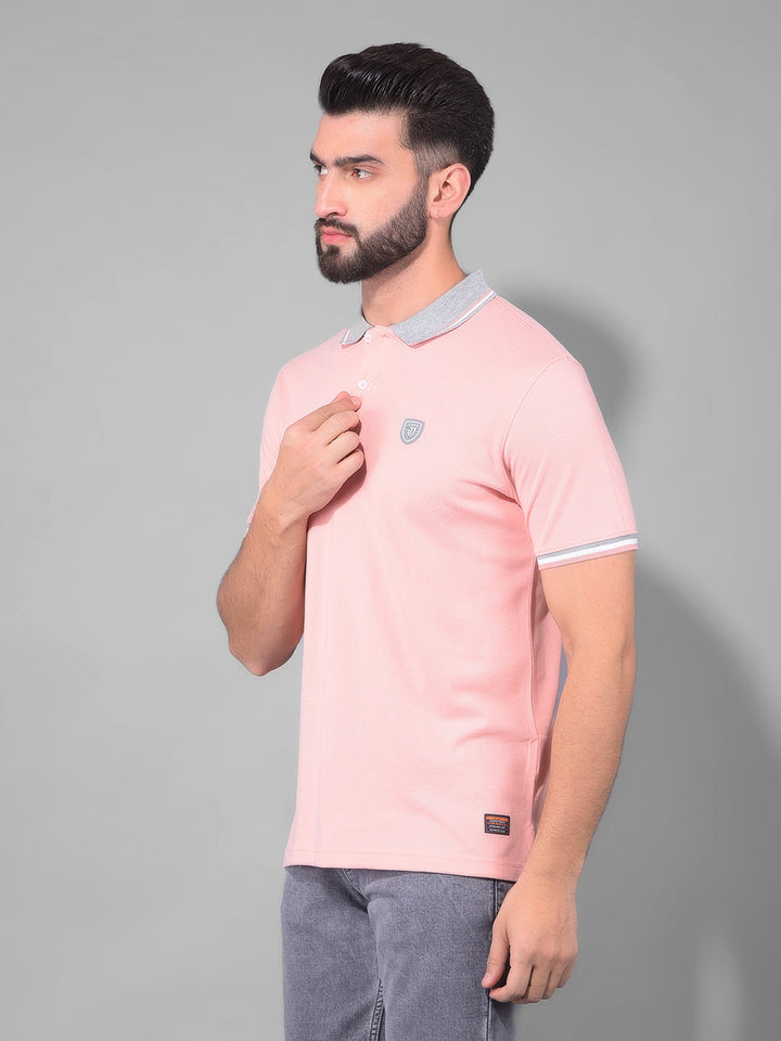 cobb solid peach polo neck t-shirt