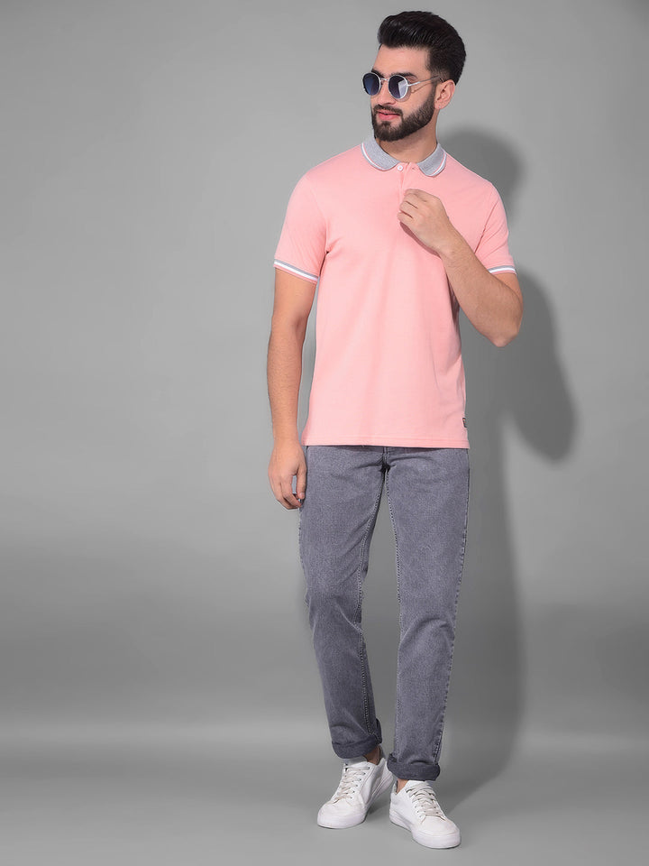 cobb solid peach polo neck t-shirt