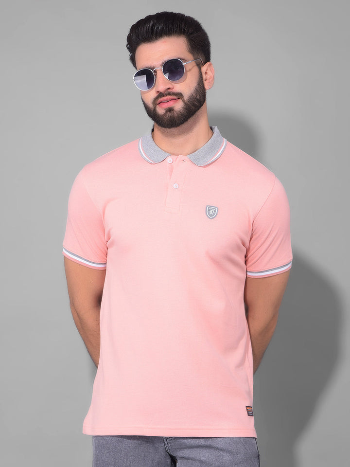 COBB SOLID PEACH POLO NECK T-SHIRT