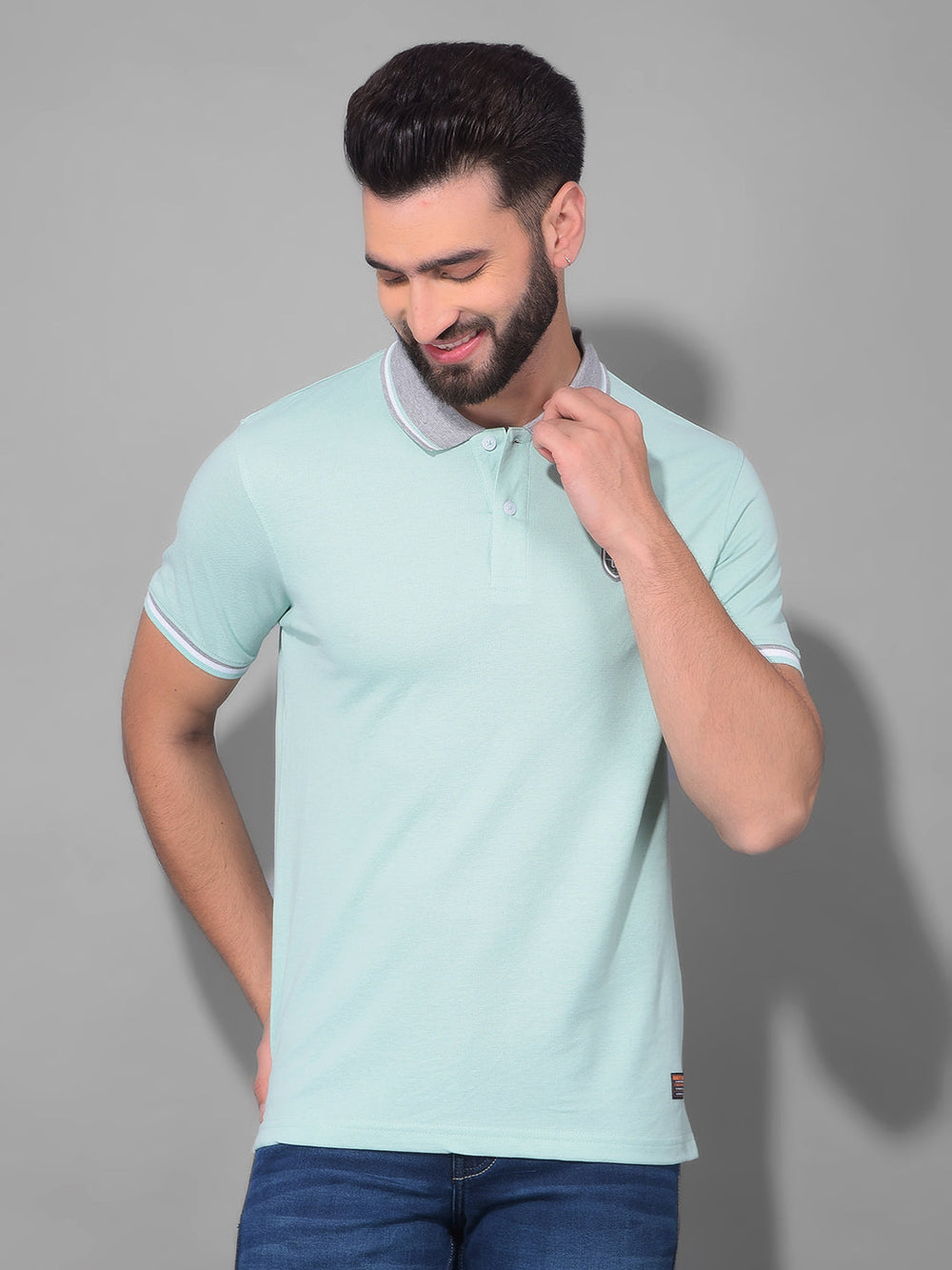 cobb solid sea green polo neck t-shirt