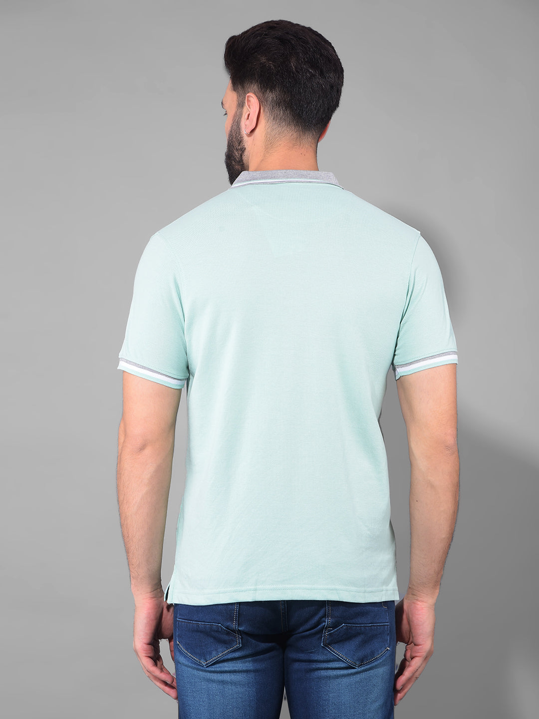 cobb solid sea green polo neck t-shirt