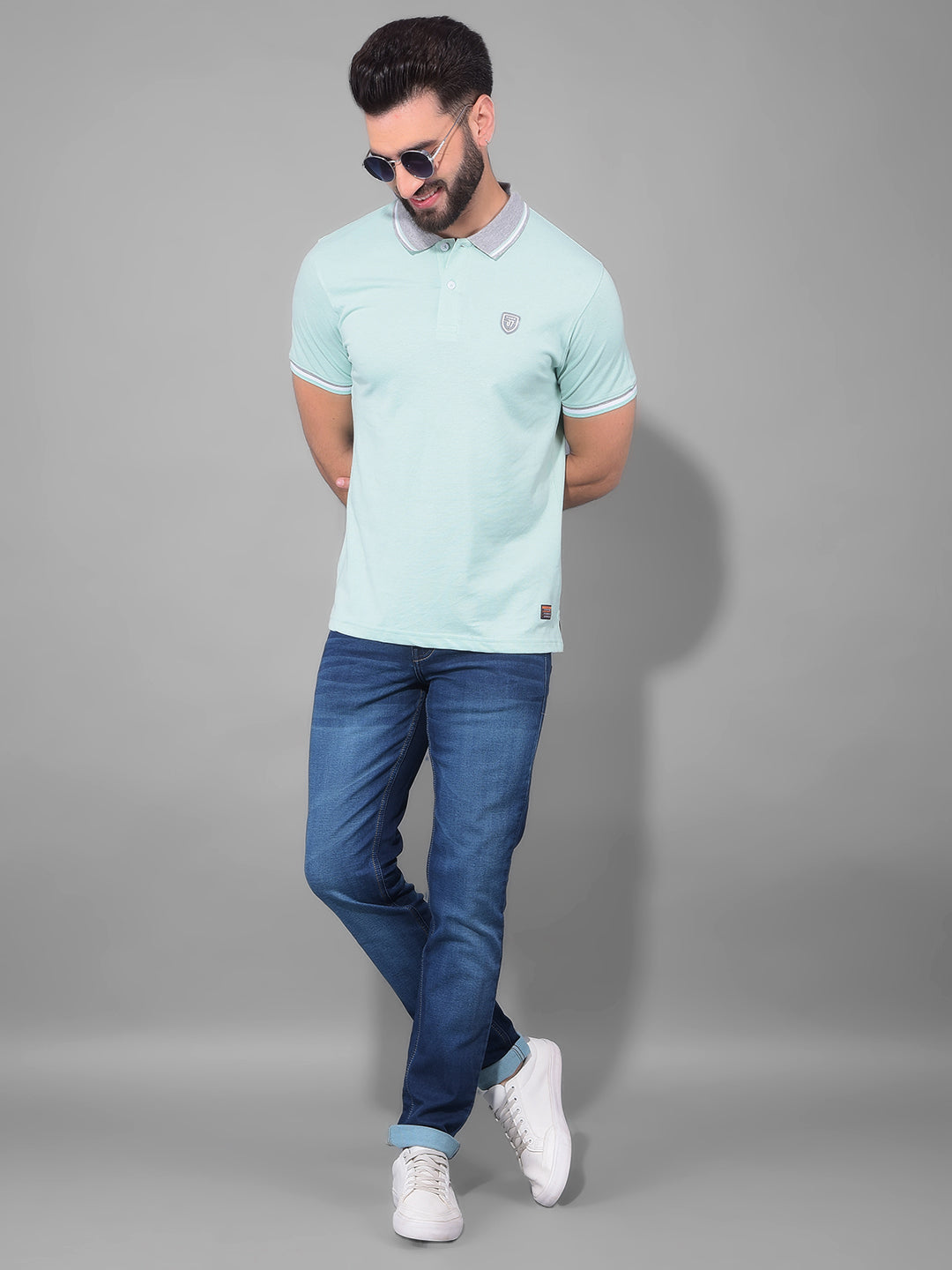 cobb solid sea green polo neck t-shirt