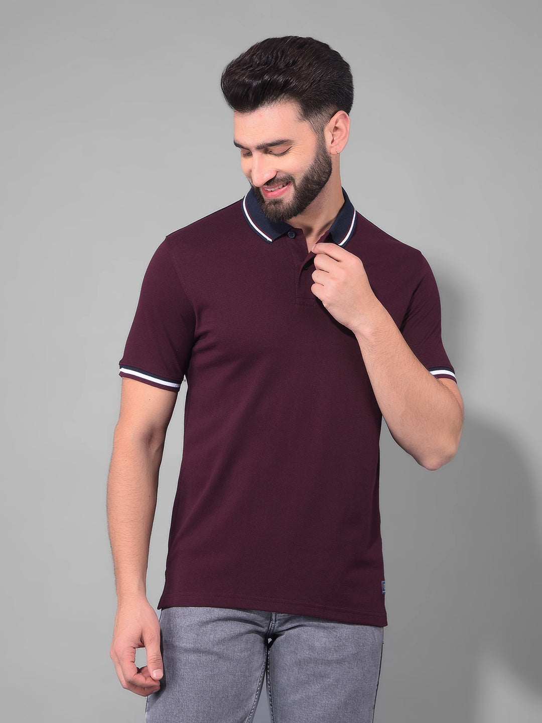 cobb solid wine polo neck t-shirt