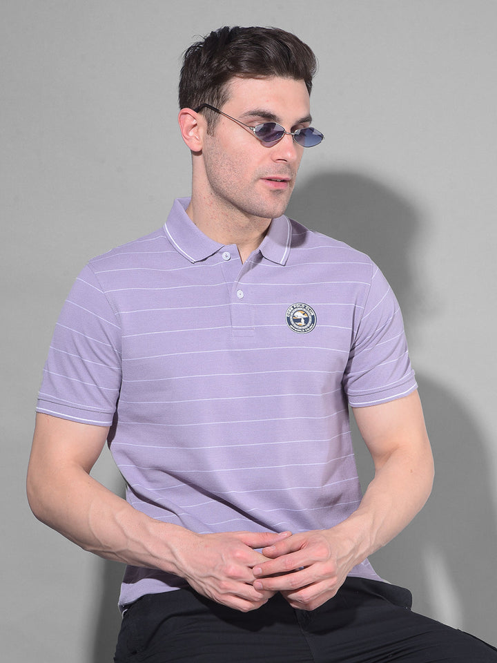 COBB MAUVE STRIPED POLO NECK T-SHIRT