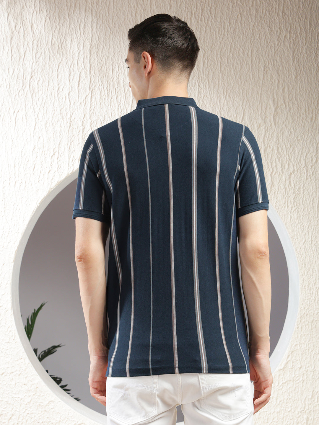 cobb teal blue striped polo neck zipper t-shirt